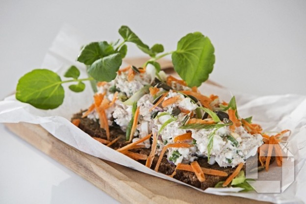 Túnfisksalat á gulróta- og graskersbrauði